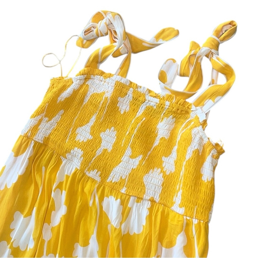 DVF for Target Smocked Tie Strap Ginkgo Yellow Midi Dress Size Large - Picture 7 of 7